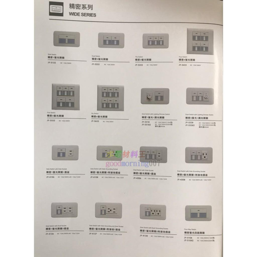 ☆水電材料王☆ 中一電工精密系列  JY-4208大面板2螢光開關1附接地插座-細節圖2