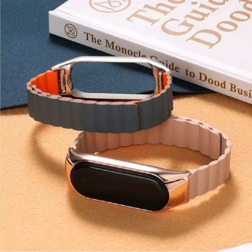 全新 矽膠磁吸錶帶 輕盈金屬殼 替換運動錶帶 適用 小米手環 5 / 6 / NFC 通用 錶帶 砂膚粉 霧面 氣質