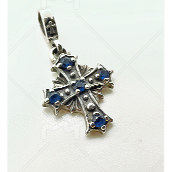 925純銀藍寶石十字架項鍊墜子-細節圖2