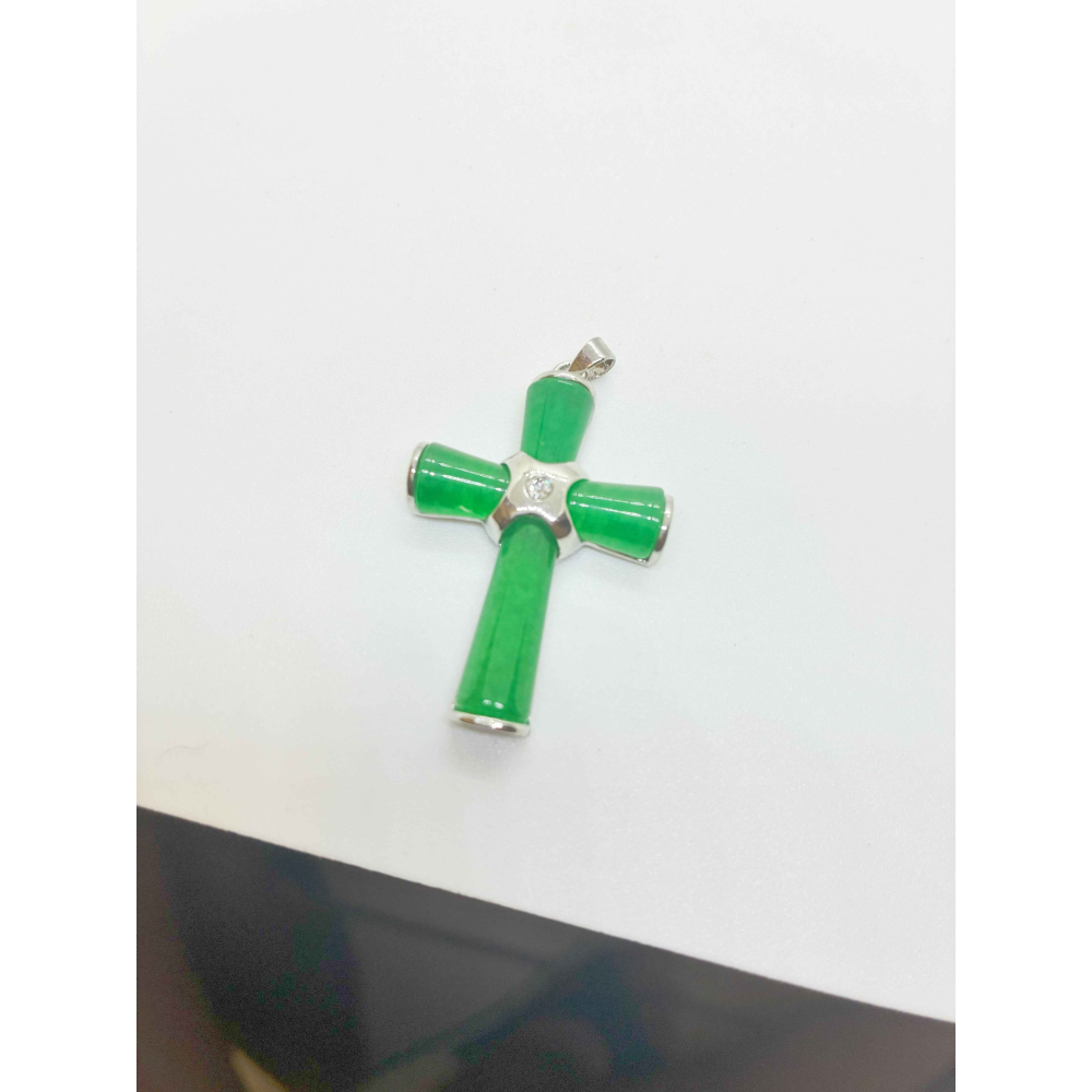 十字架綠色玉墜子項鍊-細節圖2