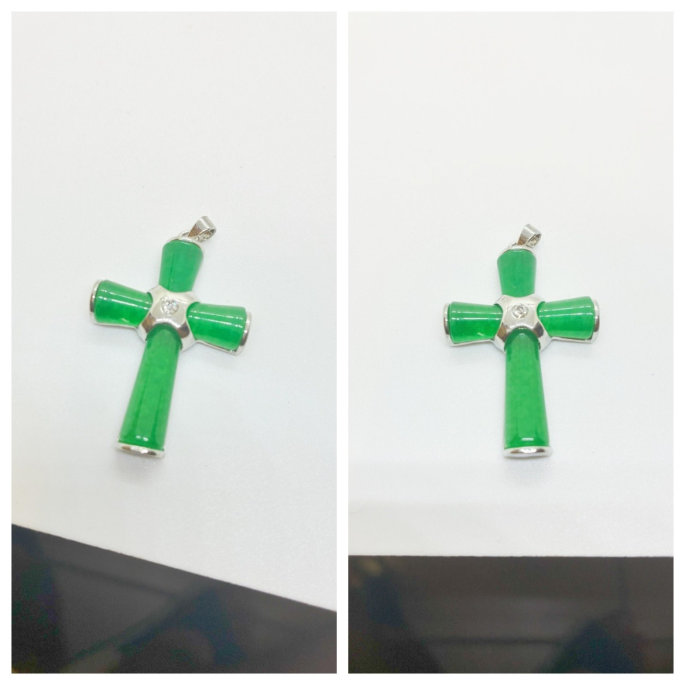 十字架綠色玉墜子項鍊-細節圖3