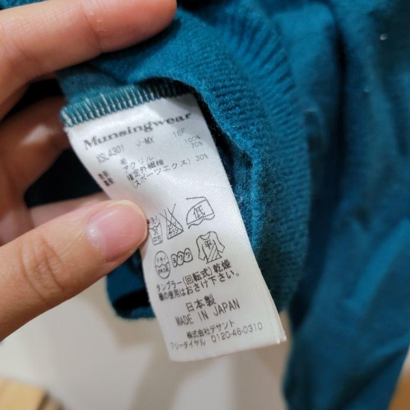 5成新Munsingwear 日本製滿心企鵝墨綠色毛衣縮水過變七 八分袖 較短版-細節圖2