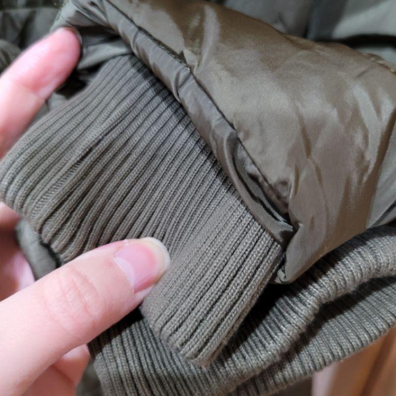 95新軍綠色寶利生M L號可黑絨毛領帽子可拆修身中長版外套-細節圖8