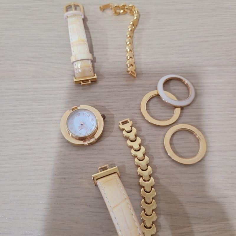 七成新Proportion by body dressing真皮可替換皮帶金屬鏈複合樣貌手錶加送一個貓咪吊飾懷錶手錶-細節圖2