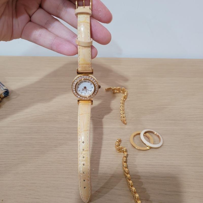 七成新Proportion by body dressing真皮可替換皮帶金屬鏈複合樣貌手錶加送一個貓咪吊飾懷錶手錶-細節圖3