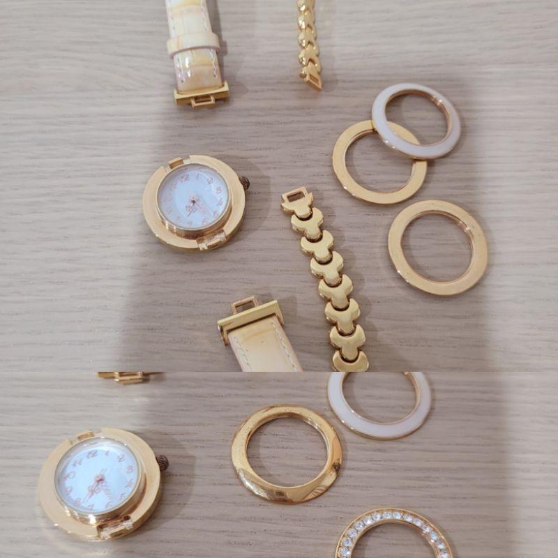 七成新Proportion by body dressing真皮可替換皮帶金屬鏈複合樣貌手錶加送一個貓咪吊飾懷錶手錶-細節圖6