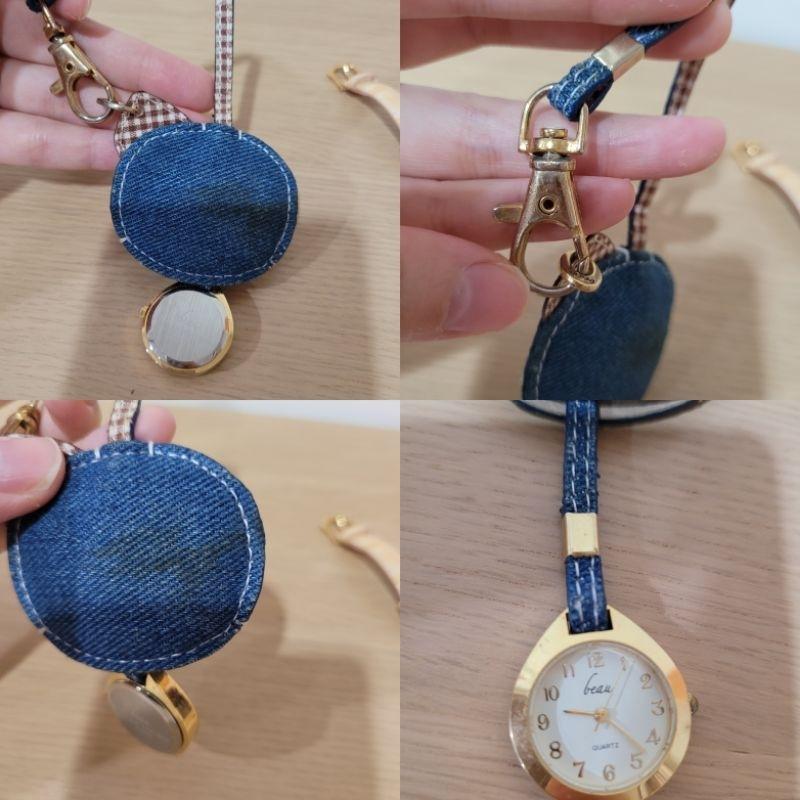 七成新Proportion by body dressing真皮可替換皮帶金屬鏈複合樣貌手錶加送一個貓咪吊飾懷錶手錶-細節圖8