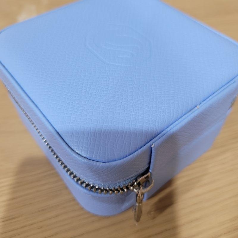 2023全新Swarovski 施華洛世奇藍色合成皮天鵝會員禮珠寶配件隨身首飾收納盒附有鏡子可放戒指項鍊手鍊配件-細節圖3