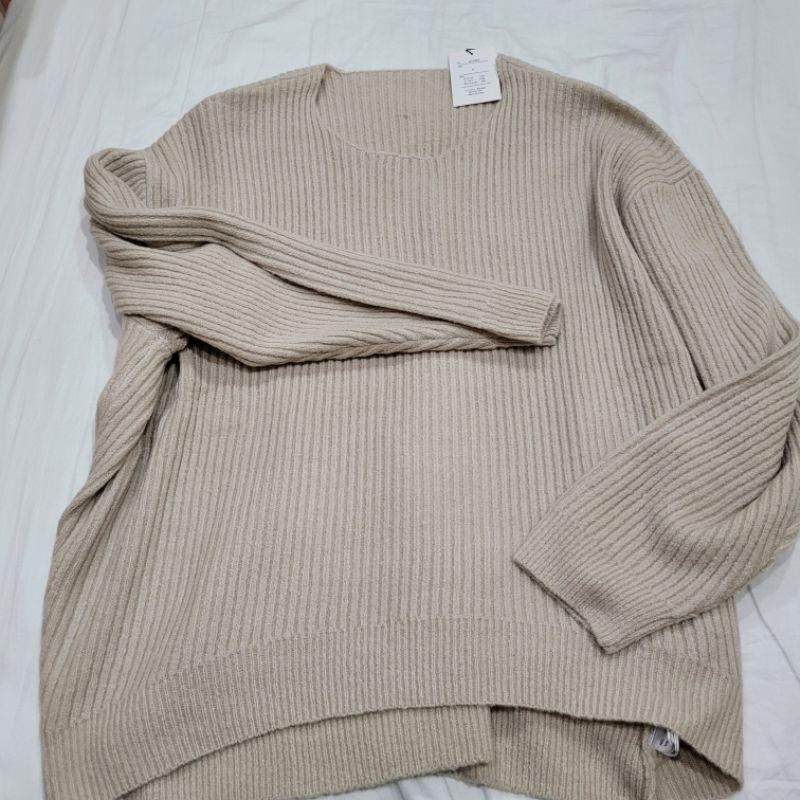 全新吊牌未拆日本專櫃GRL淺米寬鬆前短後長修飾屁屁針織上衣-細節圖4