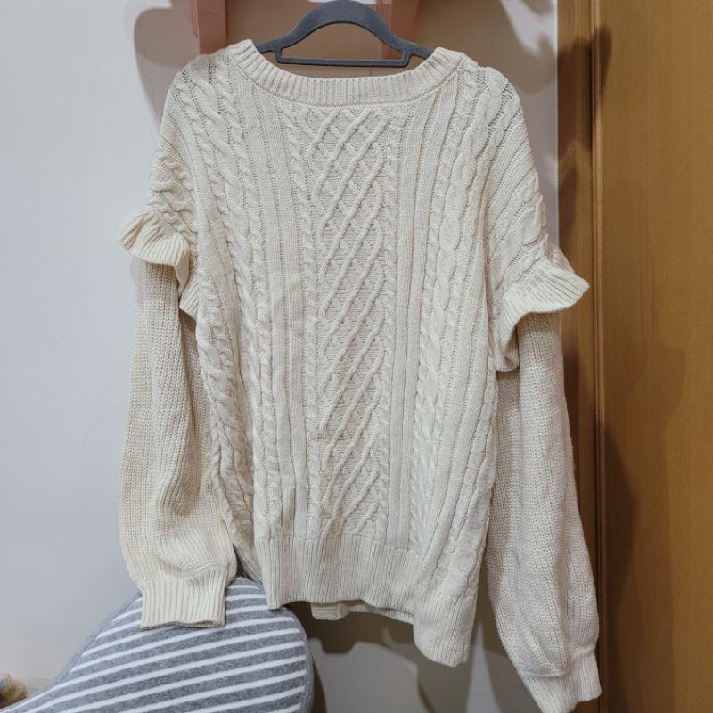 95新L號Majestic legon白色 兩面穿毛衣外套 蓬蓬袖燈籠 袖子可拆變背心-細節圖3