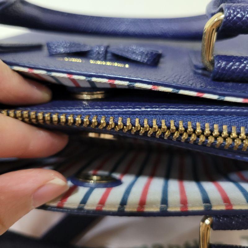 85新日本Samantha thavasa fred segal聯名真皮飽滿藍質感佳較短鏈條背帶顯氣質貝殼包手提包側背包-細節圖3