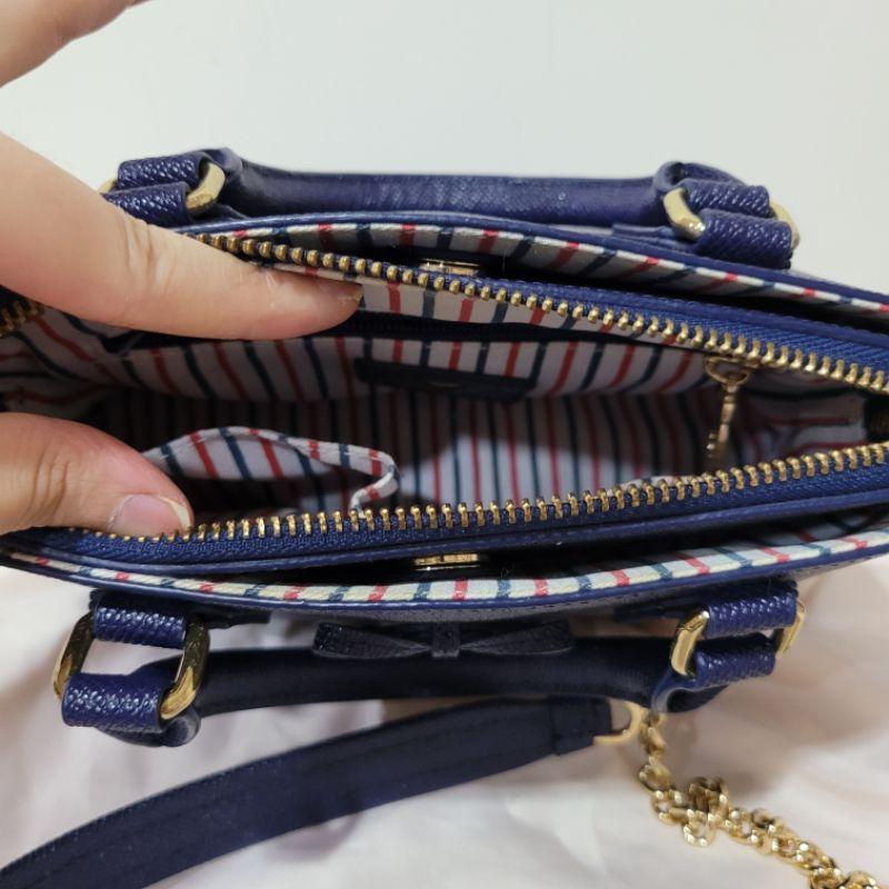 85新日本Samantha thavasa fred segal聯名真皮飽滿藍質感佳較短鏈條背帶顯氣質貝殼包手提包側背包-細節圖5