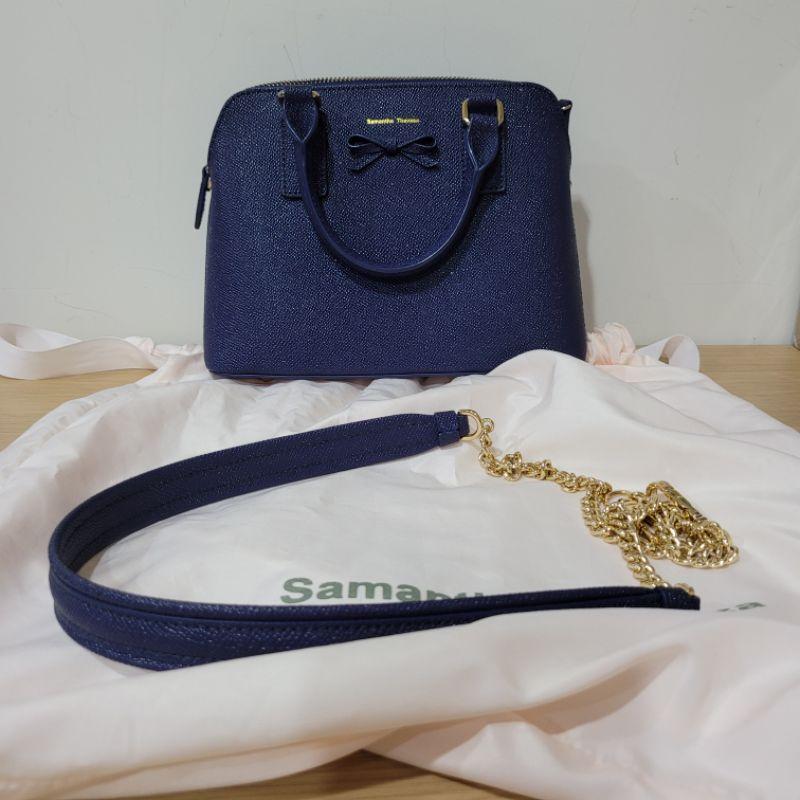 85新日本Samantha thavasa fred segal聯名真皮飽滿藍質感佳較短鏈條背帶顯氣質貝殼包手提包側背包-細節圖8