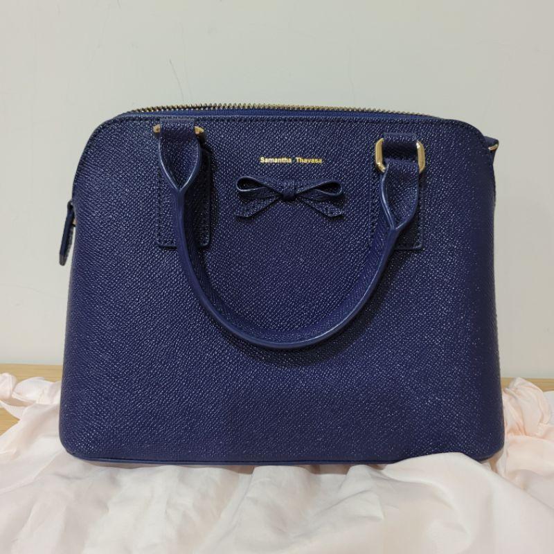 85新日本Samantha thavasa fred segal聯名真皮飽滿藍質感佳較短鏈條背帶顯氣質貝殼包手提包側背包-細節圖9