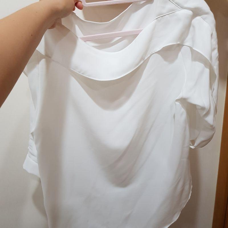 95新韓製白色船型領上衣七分袖 透明需搭內襯M號-細節圖2