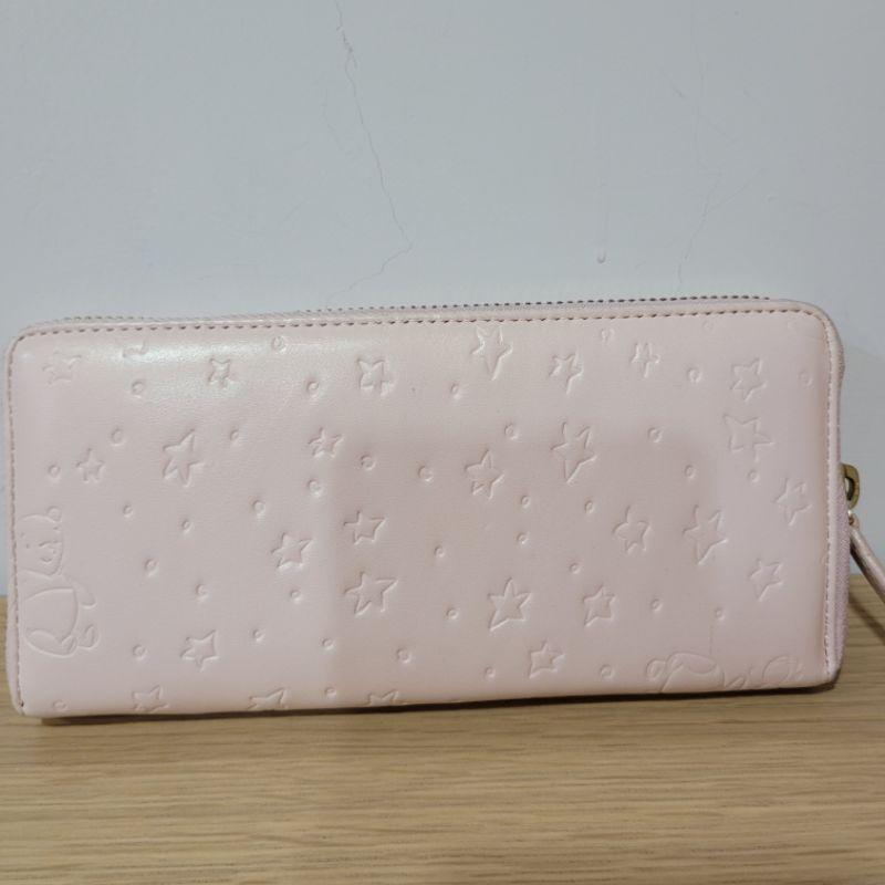 七五成新Samantha Thavasa Disney 聯名 可愛嬰兒粉 小熊維尼與小豬 壓紋圖案長夾-細節圖4