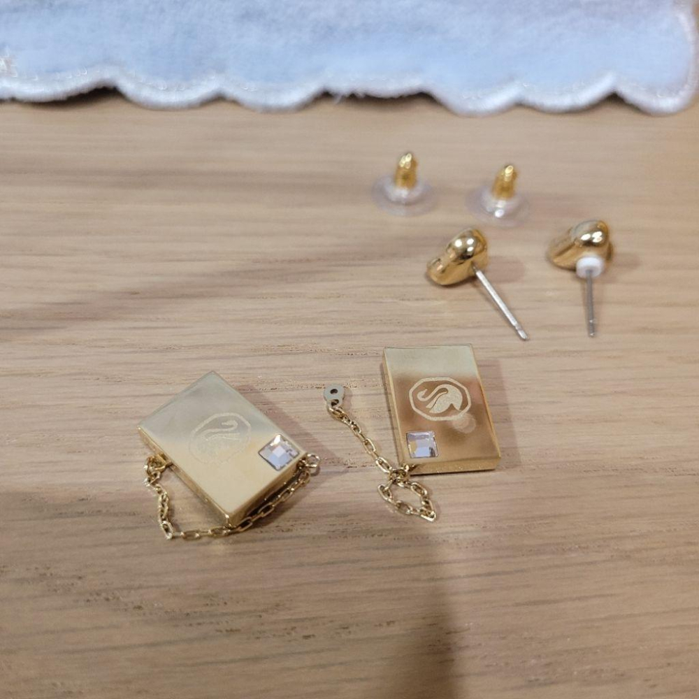 全新Swarovski施華洛世奇水晶粉紅色愛心兩件式情書信件信封耳針耳環-細節圖5