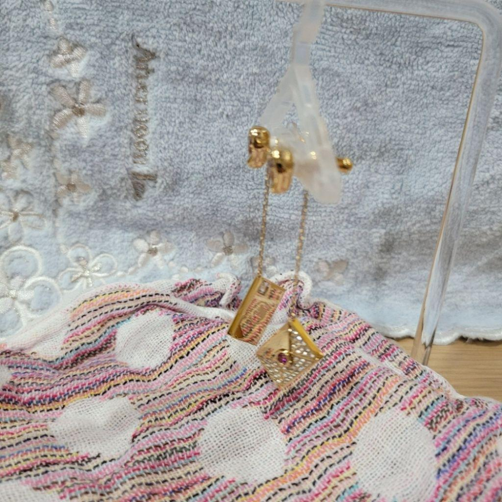 全新Swarovski施華洛世奇水晶粉紅色愛心兩件式情書信件信封耳針耳環-細節圖7