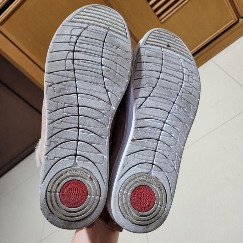 九成新fitflop粉色麂皮真皮絨毛41號26cm大尺碼厚底短靴鞋子-細節圖7