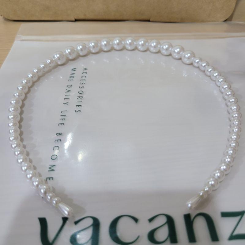全新Vacanza 玫瑰金色蕾絲合金髮箍與白色人工珍珠髮箍一組一起帶走-細節圖2