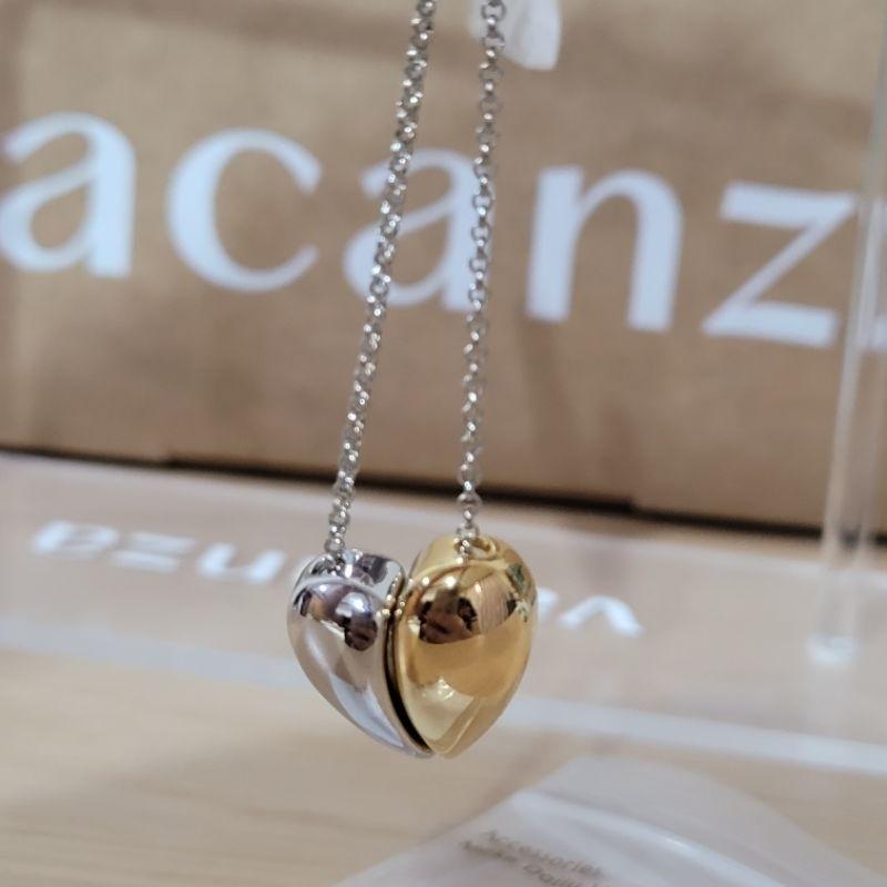 全新Vacanza純銀玫瑰金色立體蝴蝶結戒指與純銀滴釉粉綠小花朵銀色戒指與雙色金銀色結合愛心合金項鍊-細節圖5