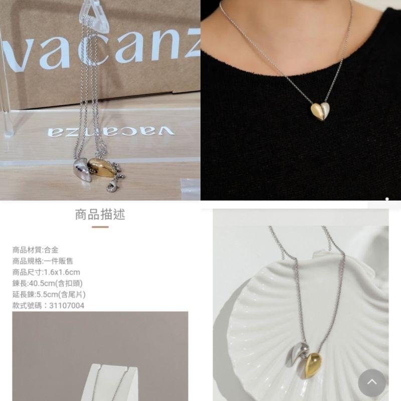 全新Vacanza純銀玫瑰金色立體蝴蝶結戒指與純銀滴釉粉綠小花朵銀色戒指與雙色金銀色結合愛心合金項鍊-細節圖8