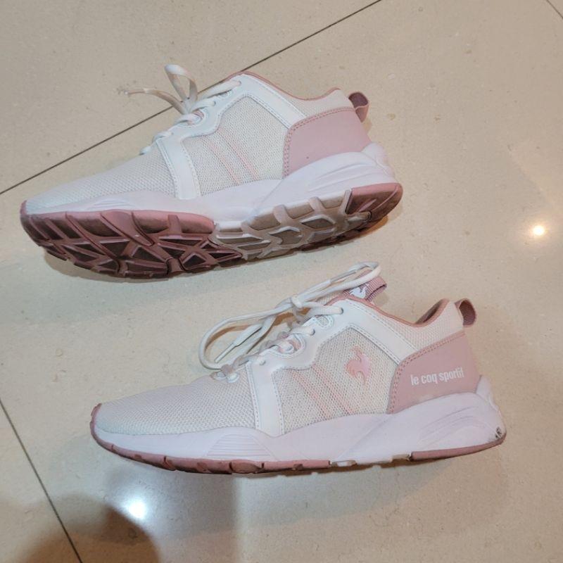 95新Le coq sportif 公雞牌白粉色運動慢跑鞋大尺碼40號25cm-細節圖2