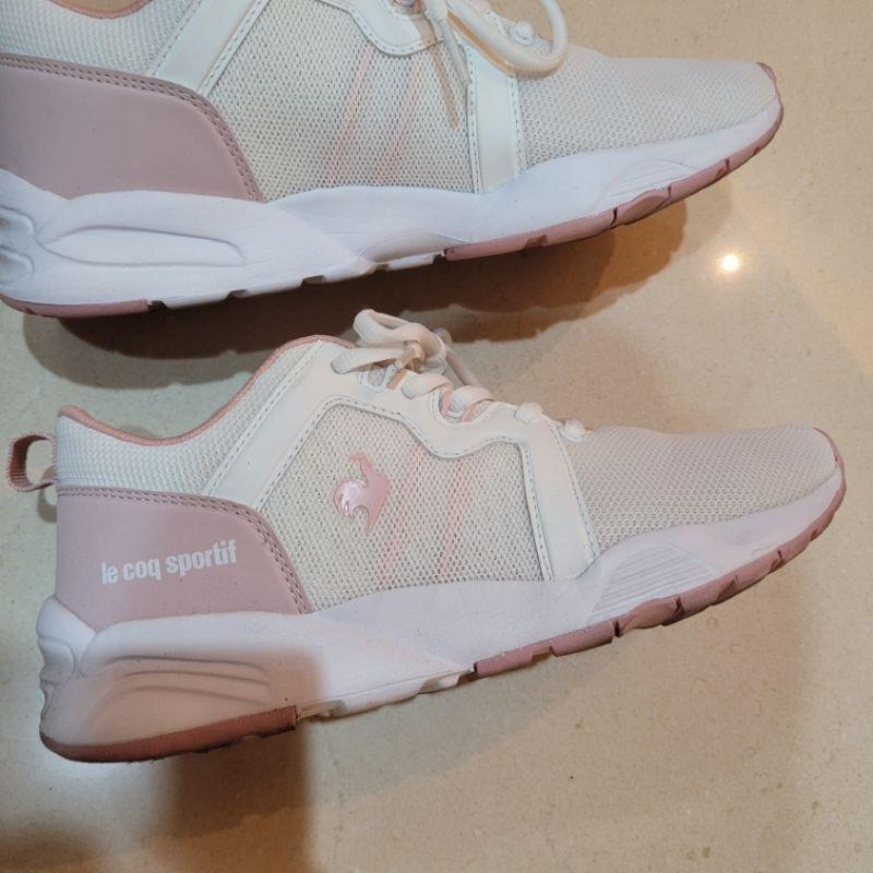 95新Le coq sportif 公雞牌白粉色運動慢跑鞋大尺碼40號25cm-細節圖3