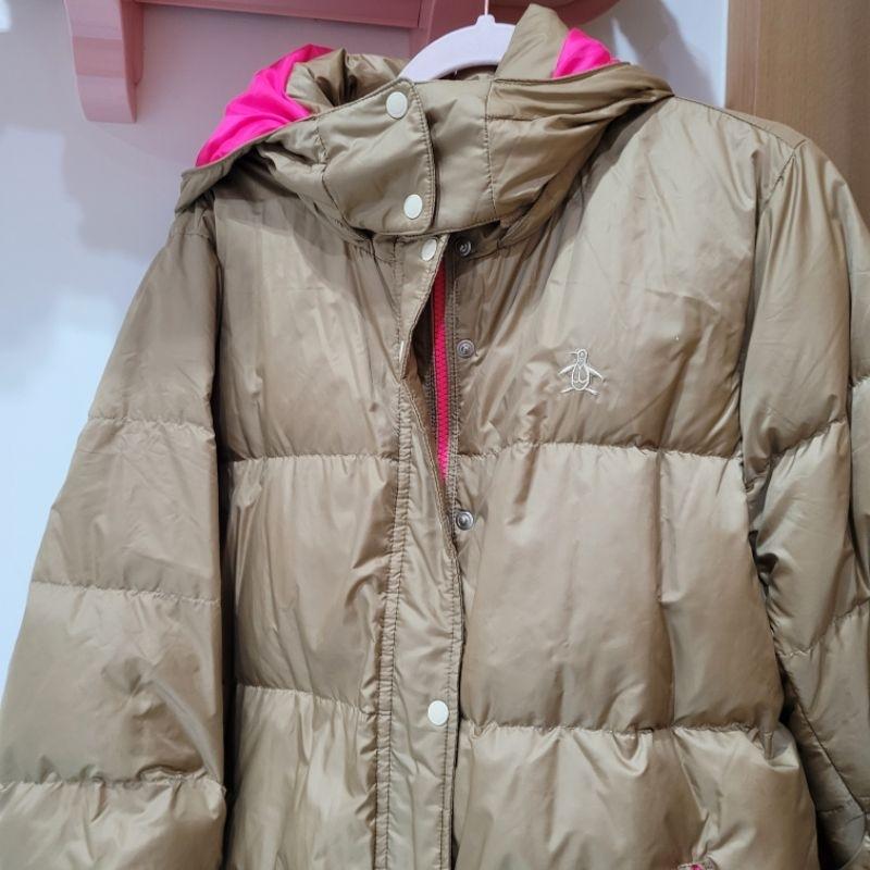 9成新尺寸3L 故意買大 Munsingwear 科技保暖up 企鵝牌咖啡色內裡桃紅亮紅螢光色羽絨保暖外套-細節圖3