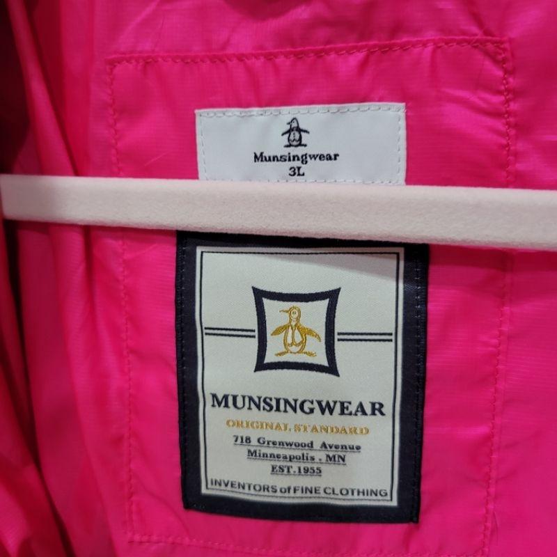 9成新尺寸3L 故意買大 Munsingwear 科技保暖up 企鵝牌咖啡色內裡桃紅亮紅螢光色羽絨保暖外套-細節圖5