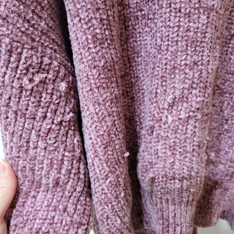 6成新earth music & ecology 紫色麻花編織感絲絨商城紗線柔和細膩毛衣L號-細節圖5