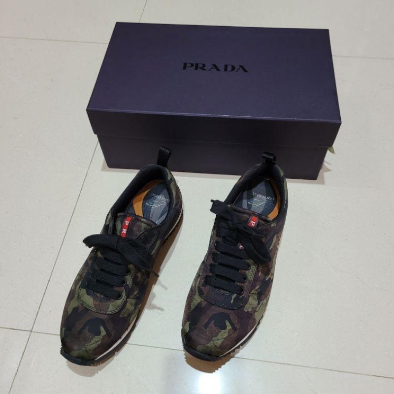 九成新Prada軍綠色迷彩花紋 綠花紋休閒鞋男鞋女鞋40號-細節圖2