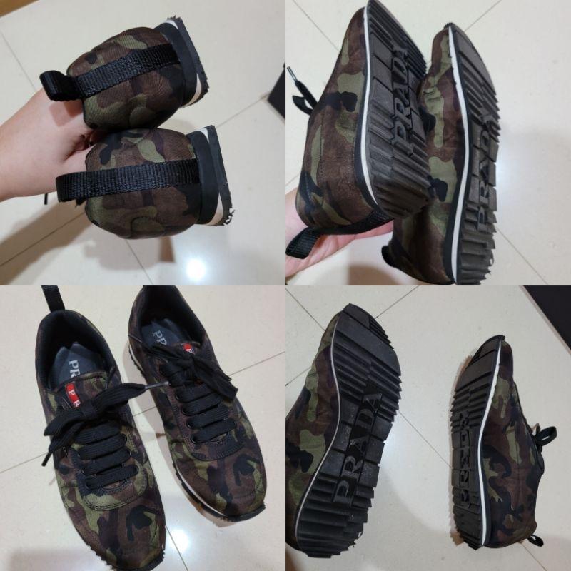 九成新Prada軍綠色迷彩花紋 綠花紋休閒鞋男鞋女鞋40號-細節圖9