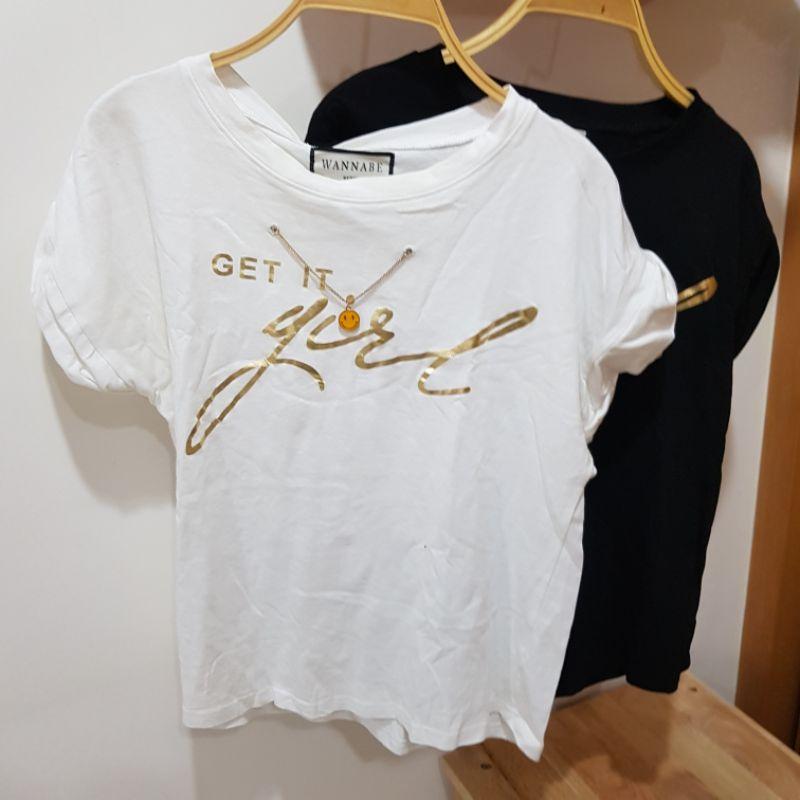 8成新韓版笑臉吊飾T shirt黑白兩色M號-細節圖2