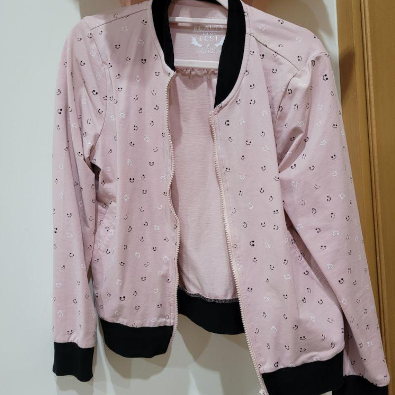 Junior polisen粉色笑臉休閒薄外套尺寸M近乎全新質感佳不易起毛球-細節圖2