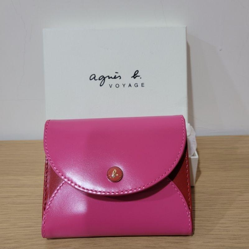 七成新agnes b黑色輕便真皮提把尼龍肩背包與95新agnes b voyage 桃紅色零錢包票卡夾真皮無鈔票平放夾-細節圖7