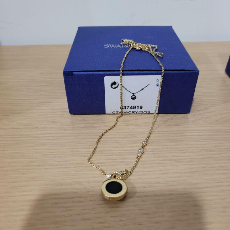 Swarovski 黑色真皮金色天鵝項鍊 手鍊 白色天鵝 粉色藍色天鵝-細節圖4