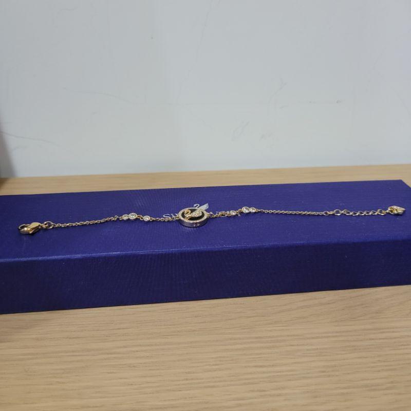 Swarovski 黑色真皮金色天鵝項鍊 手鍊 白色天鵝 粉色藍色天鵝-細節圖5