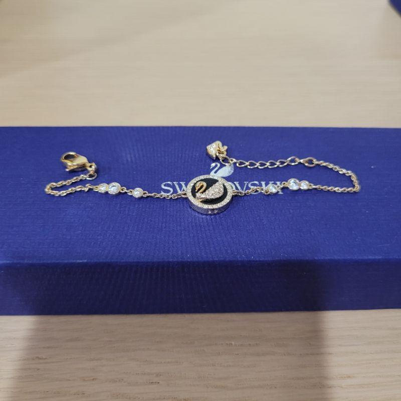 Swarovski 黑色真皮金色天鵝項鍊 手鍊 白色天鵝 粉色藍色天鵝-細節圖6