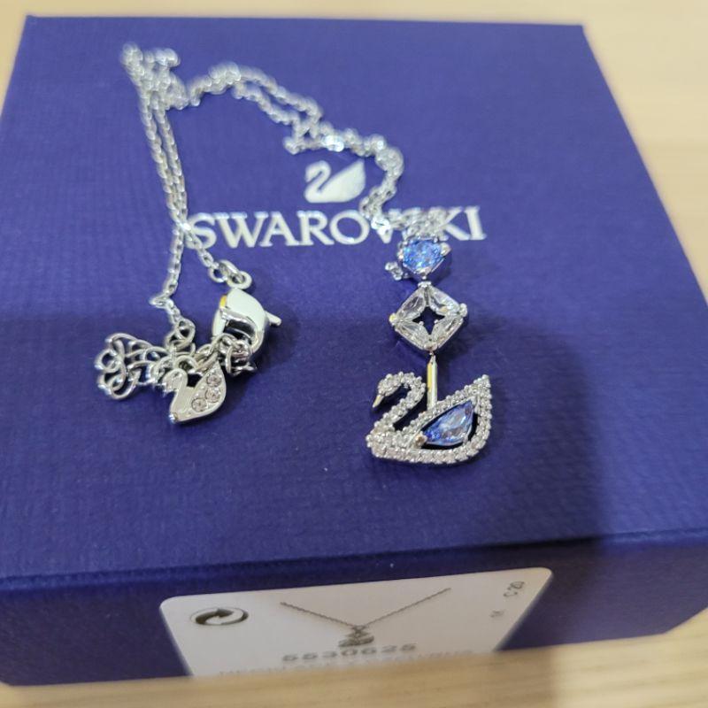 Swarovski 黑色真皮金色天鵝項鍊 手鍊 白色天鵝 粉色藍色天鵝-細節圖7