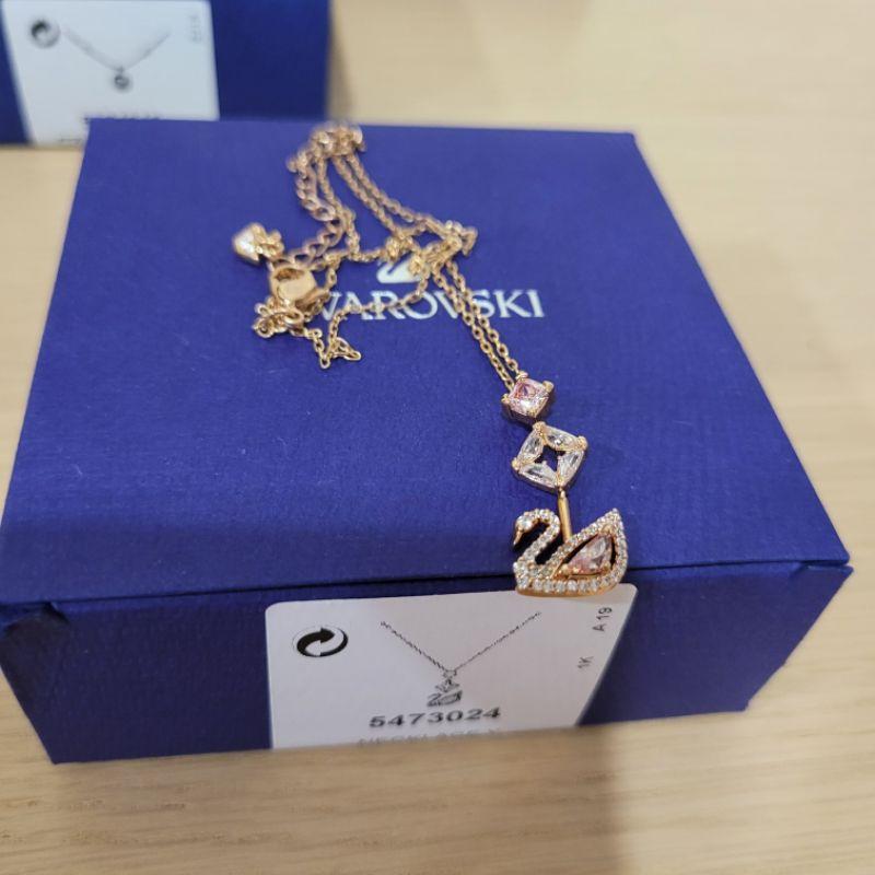 Swarovski 黑色真皮金色天鵝項鍊 手鍊 白色天鵝 粉色藍色天鵝-細節圖8