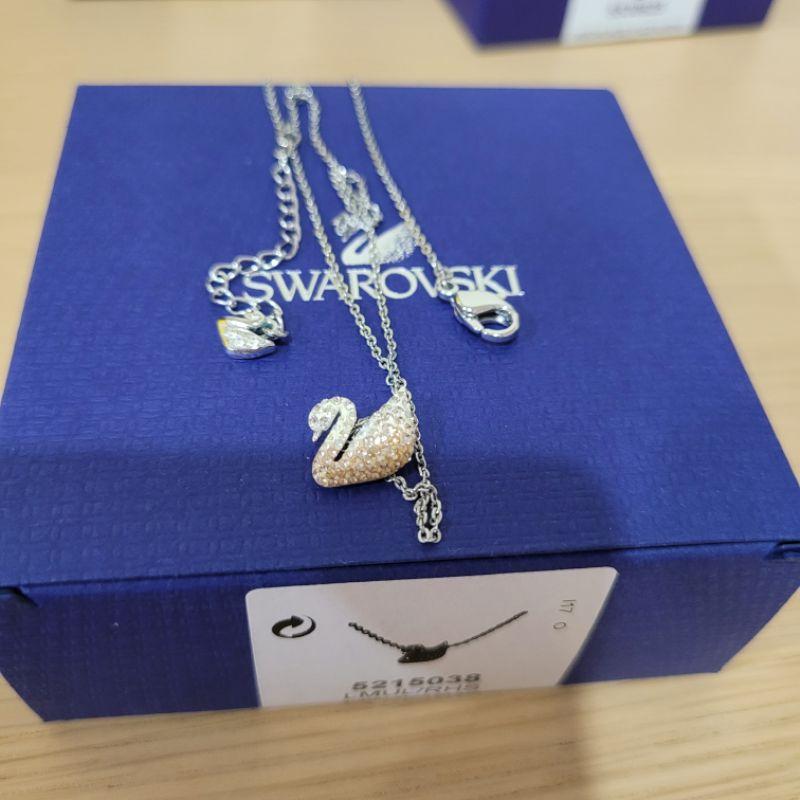 Swarovski 黑色真皮金色天鵝項鍊 手鍊 白色天鵝 粉色藍色天鵝-細節圖9