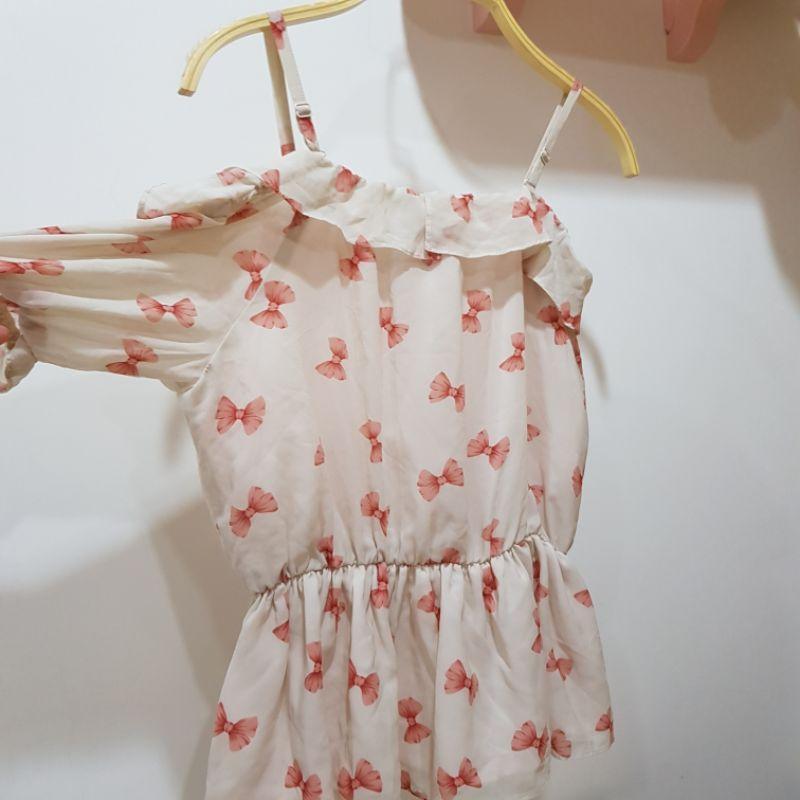 98新U＇re短版細肩小可愛蝴蝶結圖案粉色少女風台灣製-細節圖2