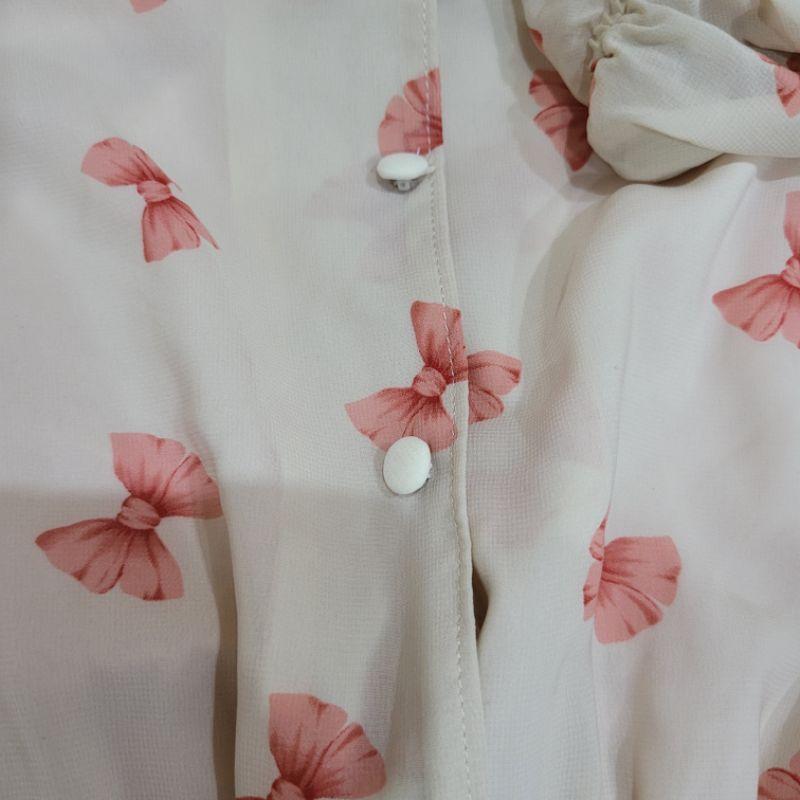 98新U＇re短版細肩小可愛蝴蝶結圖案粉色少女風台灣製-細節圖3