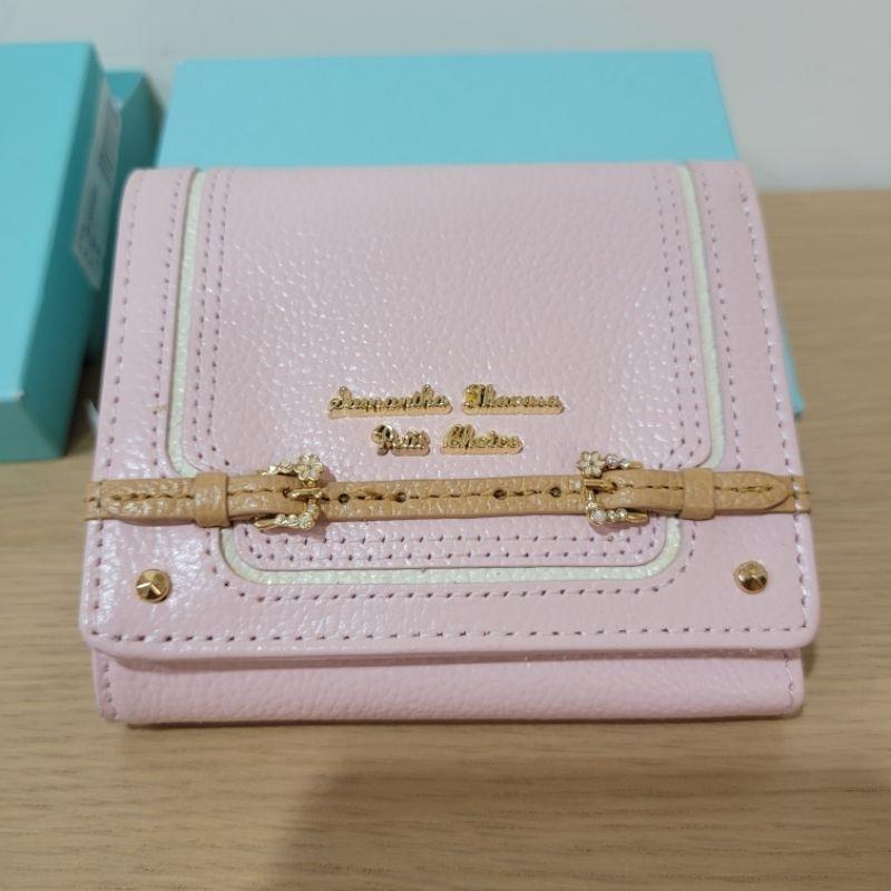 99新Samantha Thavasa petit  choice 清秀鑽石小花真皮牛皮皮夾粉色短夾與太陽橘色亮麗卡夾-細節圖2
