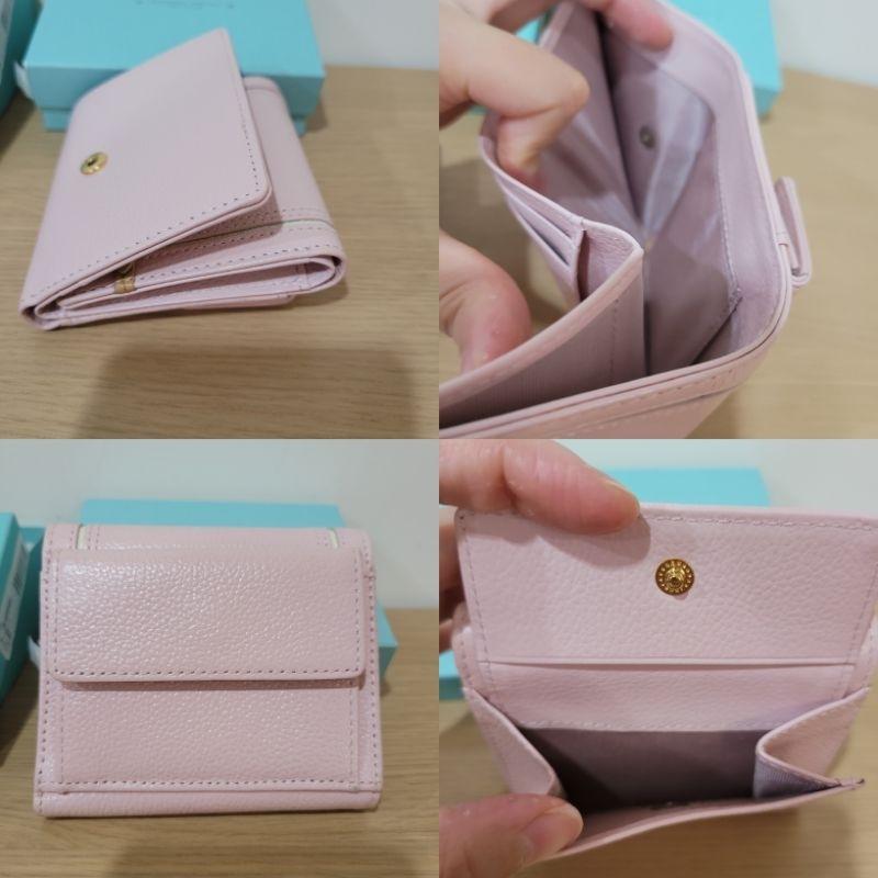 99新Samantha Thavasa petit  choice 清秀鑽石小花真皮牛皮皮夾粉色短夾與太陽橘色亮麗卡夾-細節圖5