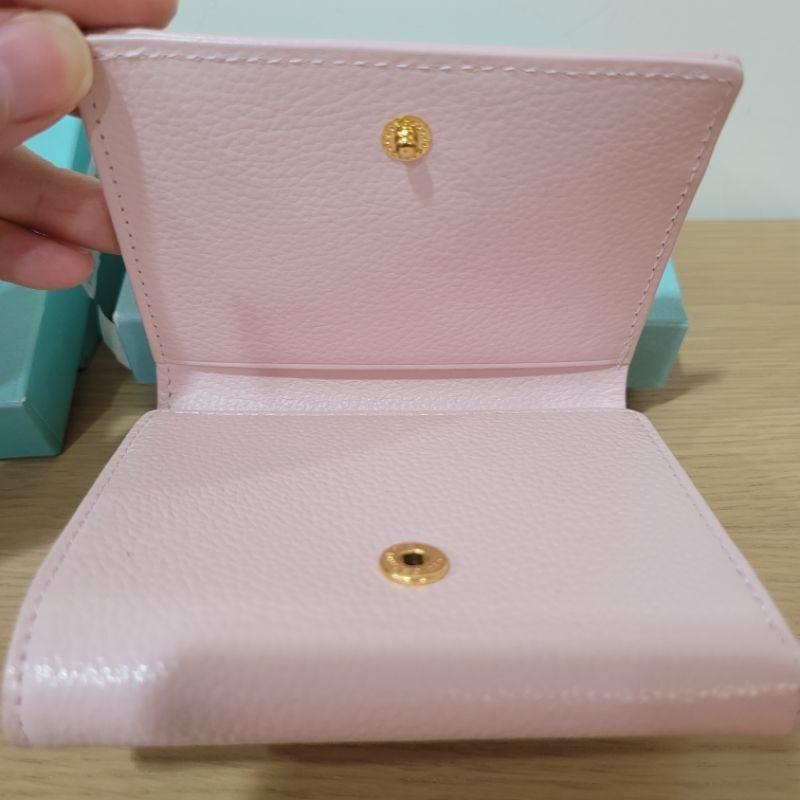 99新Samantha Thavasa petit  choice 清秀鑽石小花真皮牛皮皮夾粉色短夾與太陽橘色亮麗卡夾-細節圖6