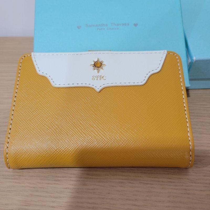 99新Samantha Thavasa petit  choice 清秀鑽石小花真皮牛皮皮夾粉色短夾與太陽橘色亮麗卡夾-細節圖7