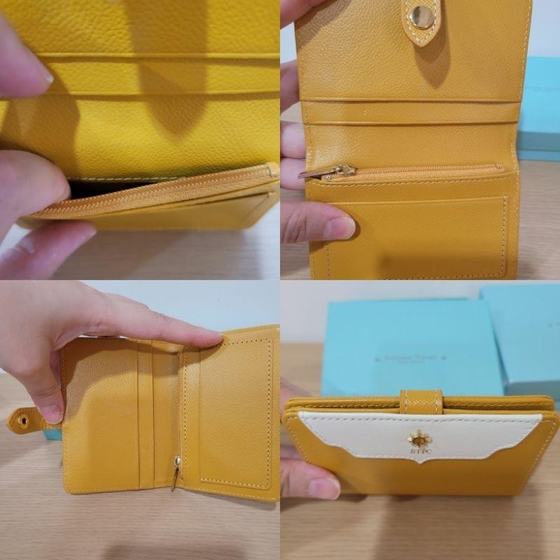 99新Samantha Thavasa petit  choice 清秀鑽石小花真皮牛皮皮夾粉色短夾與太陽橘色亮麗卡夾-細節圖9