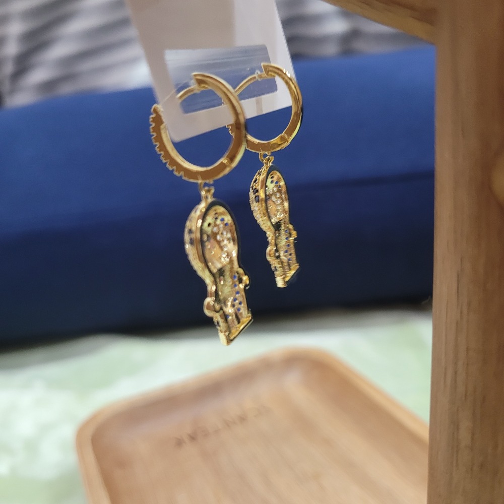 全新韓國製鑽爆小叮噹哆啦A夢金色耳扣式耳針耳環-細節圖3